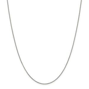 0.9mm Rhodium Plated Sterling Silver Solid Box Chain Necklace, 20 Inch